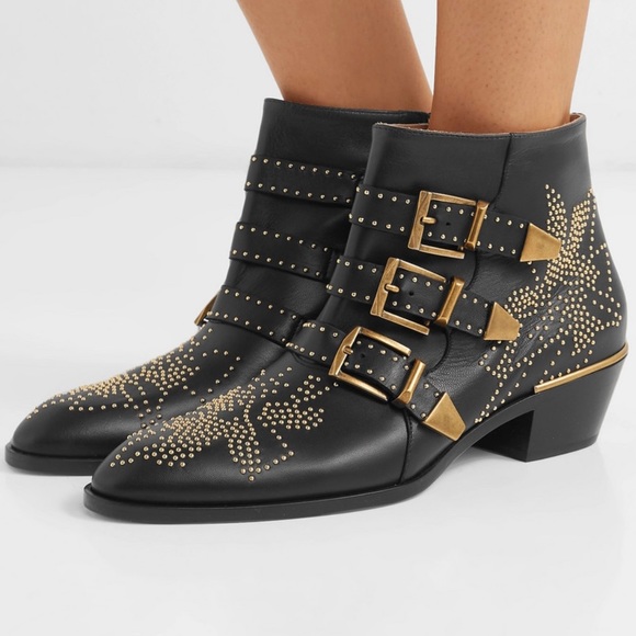 Chloe Shoes - <SOLD> Chloe Susanna Stud Buckle Bootie in black leather size 8